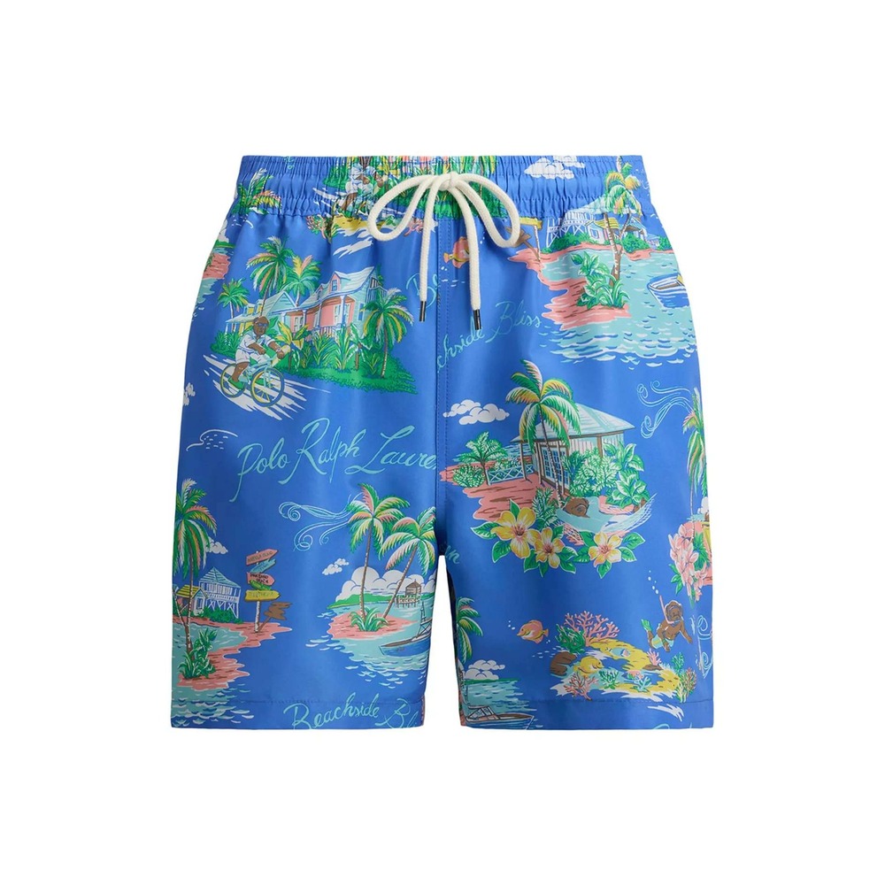 Polo Ralph Lauren Beachside Bliss Tropical Polo Bear Swim Trunks Blue XXL